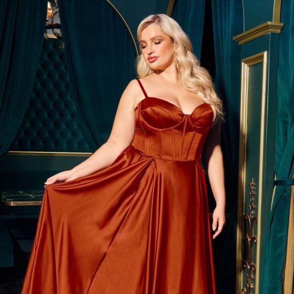 New Bridesmaid A-Line Plus Size Soft Satin Dress w/...